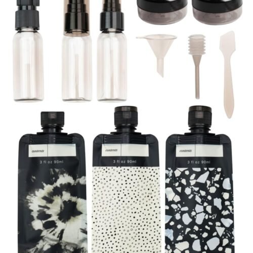 61HXeyqXNL._SL1250_.jpg Kitsch 11 PCS Travel Bottles for Toiletries – Travel Essentials Kit for Shampoo, Conditioner, Lotion & More - TSA Approved Travel Bottles, Leak-Proof Refillable Travel Size Containers - Black & Ivory