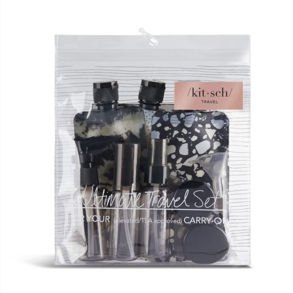61LWAX04XFL._SL1280_.jpg Kitsch 11 PCS Travel Bottles for Toiletries – Travel Essentials Kit for Shampoo, Conditioner, Lotion & More - TSA Approved Travel Bottles, Leak-Proof Refillable Travel Size Containers - Black & Ivory