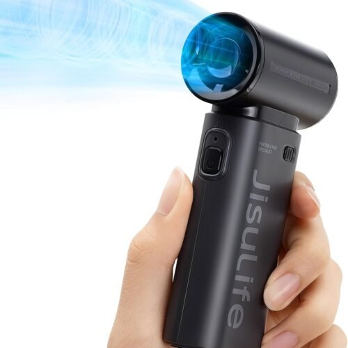 JISULIFE Portable Handheld Fan Life9, Turbo Power High Speed Air [18H Max Cooling Time], 5 Gear Wind, 5000mAh Rechargeable, Mini Pocket Design, Personal Fan for Travel Concerts Camping Makeup - Black