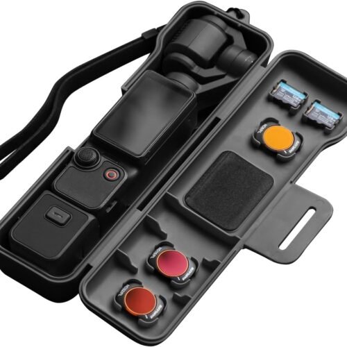 61O5cgLzPaL._AC_SL1500_.jpg Travel Waterproof Case for Dji Osmo Pocket 3 Creator Combo Accessories, with 3 Magnetic Cpl/Nd Filter Storage Slots and 2 Storage Card Slots, with Wrist Strap (Black)