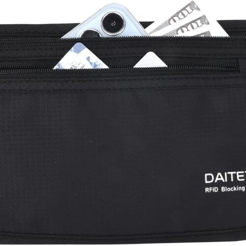 61Qe0mkTWlL._AC_SL1500_.jpg DAITET Money Belt - Passport Holder Secure Hidden Travel Wallet with RFID Blocking, Undercover Fanny Pack (Black)
