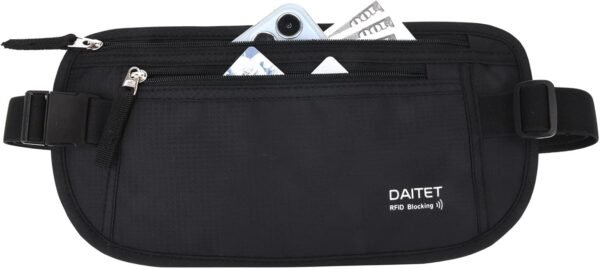 61Qe0mkTWlL._AC_SL1500_.jpg DAITET Money Belt - Passport Holder Secure Hidden Travel Wallet with RFID Blocking, Undercover Fanny Pack (Black)