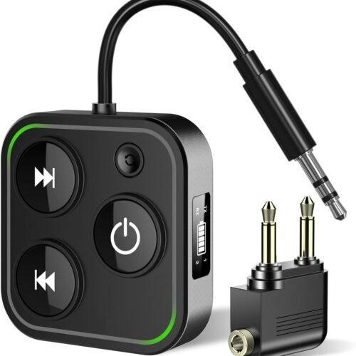 61RbP2ctFrL._AC_SL1500_.jpg 2025 Pro Bluetooth 5.4 Transmitter Receiver, 2-in-1 Wireless Audio Adapter for Airplane/TV/PC/Gym - Dual Link Headphone, Low Latency, Battery Display, Built-in Mic, 30H Playtime, Aviation Metal Frame