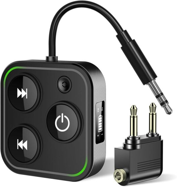61RbP2ctFrL._AC_SL1500_.jpg 2025 Pro Bluetooth 5.4 Transmitter Receiver, 2-in-1 Wireless Audio Adapter for Airplane/TV/PC/Gym - Dual Link Headphone, Low Latency, Battery Display, Built-in Mic, 30H Playtime, Aviation Metal Frame