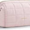 BAGSMART Makeup Bag Travel Toiletry Bag, Puffy Padded Make Up Bags for Women Makeup Organizer Case, Wide-open Pouch Purse Travel Essentials Toiletries Accessories Brushes, Pink