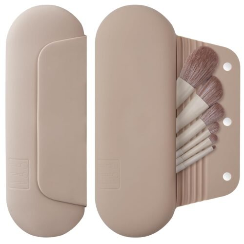 61VsoOAFl1L._SL1500_.jpg Silicone Makeup Brush Holder Travel Cosmetic Bag:Soft Portable Cosmetic Face Brushes Holder with Upgrade Anti-Fall Out Magnetic Closure, Large Travel Makeup Brush Case - Walnut
