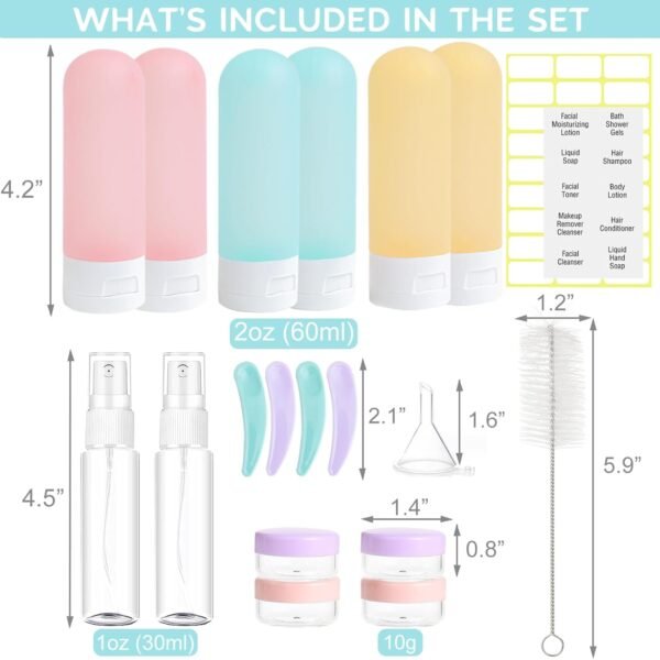 61XhHON15XL._SL1500_.jpg 20 Pack Travel Bottles Set for Toiletries TSA Approved, Leak Proof Travel Size Containers Kit Portable Refillable Travel Accessories for Shampoo Conditioner Lotion Liquids