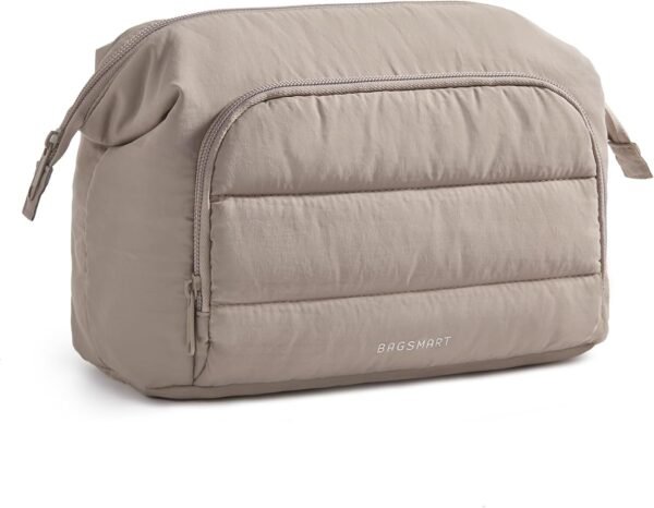 61bhPvQC4ZL._AC_SL1500_.jpg BAGSMART Makeup Bag Travel Toiletry Bag, Puffy Padded Make Up Bags for Women, Makeup Organizer Wide-open Pouch Purse, Travel Essentials for Toiletries Accessories Brushes, Camel(Brown)