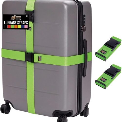 61dW2YL4FEL._AC_SL1000_.jpg GORILLA GRIP Heavy Duty Adjustable Luggage Straps for Suitcases, Easy to Identify Travel Belt Connector Holds Suitcase Together, Extends Life of Bag, Strap Connects Two Bags, Accessories 2 Pack Green