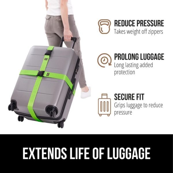 61efzB9xTpL._AC_SL1000_.jpg GORILLA GRIP Heavy Duty Adjustable Luggage Straps for Suitcases, Easy to Identify Travel Belt Connector Holds Suitcase Together, Extends Life of Bag, Strap Connects Two Bags, Accessories 2 Pack Green