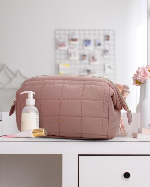 BAGSMART Makeup Bag Travel Toiletry Bag, Puffy Padded Make Up Bags for Women Makeup Organizer Case, Wide-open Pouch Purse Travel Essentials Toiletries Accessories Brushes, Dark Pink
