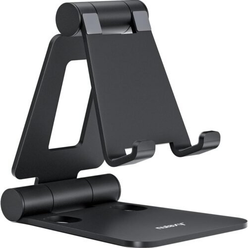 61srjyM7TFL._AC_SL1500_.jpg Nulaxy Dual Folding Cell Phone Stand, Fully Adjustable Foldable Desktop Phone Holder Cradle Dock Compatible with Phone 16 15 14 13 12 11 Pro Xs Xs Max Xr X 8, Nintendo Switch, All Phones