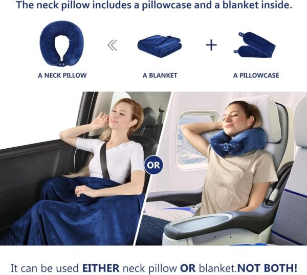 71-WnqZMYfL._AC_SL1500_.jpg Multifunctional Neck Pillow, Soft Warm Blanket with Cozy Neck Pillow Case, Portable Blanket Set for Airplane, Camping, Car (Navy Blue)