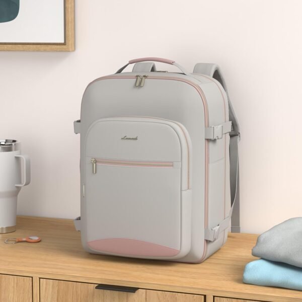 710rXdGiveL._AC_SL1500_.jpg LOVEVOOK Carry on Travel Backpack, 40L Waterproof Large 17inch Laptop Luggage Daypack as Personal Item Flight Approved, Business Weekender Overnight with 3 Packing Cubes, Light gray-Pink