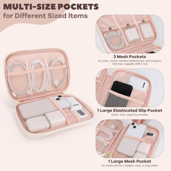 711a9P-ptbL._AC_SL1500_.jpg Electronics Organizer Travel Case, Charger Bag Cord Organizer Travel, Compact Tech Pouch Cable Organizer Bag for Charger, Cords, Phone, Headphones, Flash Drive, SD Card (Beige, Small-Single Layer)