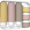 Travel Bottles for Toiletries 6 Pack, TSA Approved Travel Size Toiletries Containers Set, 3 Silicone Leak Proof Refillable Bottles and 3 Creams Jars Accessories Kit W/Clear Bag（Apricot）