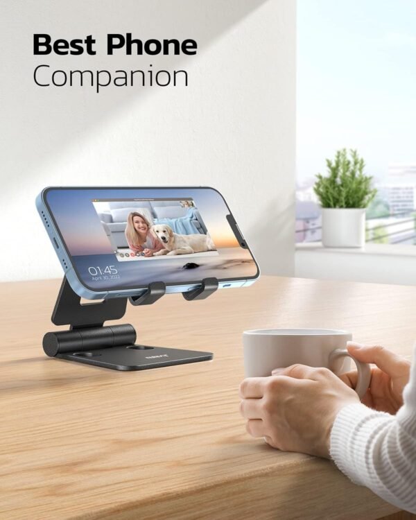 711iLbVVYmL._AC_SL1500_.jpg Nulaxy Dual Folding Cell Phone Stand, Fully Adjustable Foldable Desktop Phone Holder Cradle Dock Compatible with Phone 16 15 14 13 12 11 Pro Xs Xs Max Xr X 8, Nintendo Switch, All Phones