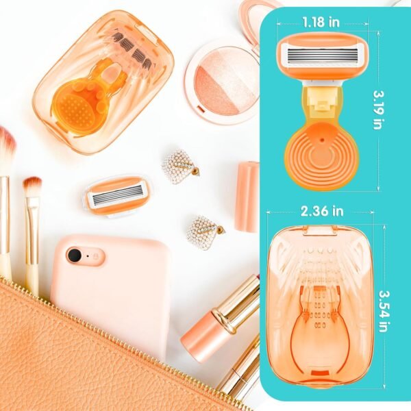 712CDVP01GL._SL1500_.jpg DreamGenius Travel Razors for Women Include 1 Handle and 5 Cartridges, Extra Smooth 5-Blade Travel Essentials Razor with Case for Shaving, Orange