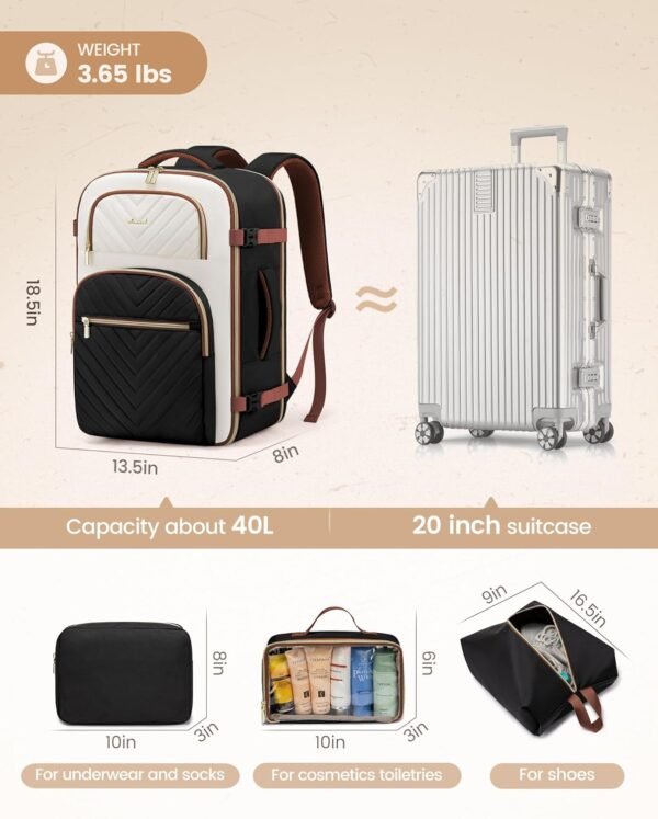 712IN6XWkeL._AC_SL1500_.jpg LOVEVOOK Travel Backpack Carry on Flight Approved 40L,Waterproof TSA Travel Essentials Personal Item Backpack for Women Men,Large Carry on Luggage Suitcase Travel Bag for Airplane with 3 Packing Cubes