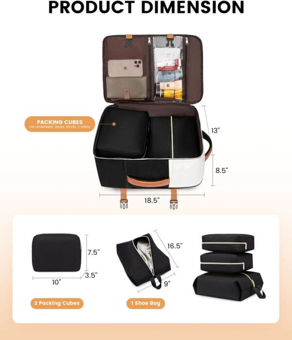 713CjJU6RGL._AC_SL1500_.jpg LOVEVOOK Travel Backpack for Women, TSA Carry On Backpack Flight Approved Luggage, 40L Water Resistant Personal Item Daypack Large Weekender Bag fit 17 inch Laptop with 3 Cubes, Beige-black-brown