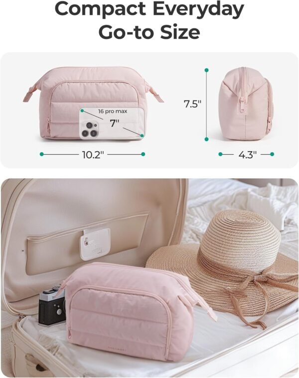 713wSeSH6BL._AC_SL1500_.jpg BAGSMART Makeup Bag Travel Toiletry Bag, Puffy Padded Make Up Bags for Women, Makeup Organizer Wide-open Pouch Purse, Travel Essentials for Toiletries Accessories Brushes, Camel(Brown)