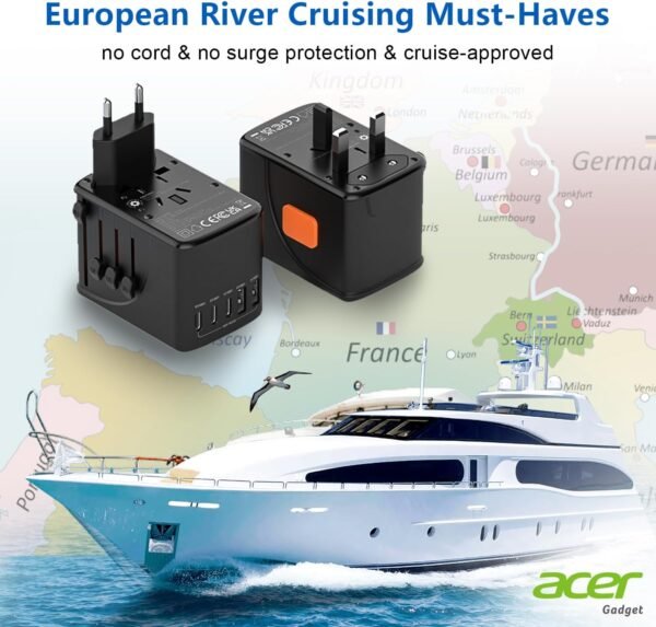 7160xw5sS6L._AC_SL1500_.jpg Acer Universal Travel Plug Adapter - International Power Adapter with 5 USB Ports (3 USB C) 5.8A, Worldwide Outlet Charger for USA to European UK France Germany Spain, Type C/E/F/G/I/L/A, Black