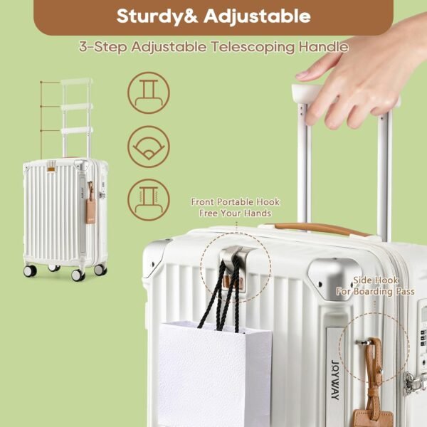 Joyway 20in Carry On Luggage with Cup Holder and USB Port, 25% Expandable Capacity, Smart Suitcase with Anti Slip Wheels and Handbag, Perfect for Men and Women 3 Piece Set White