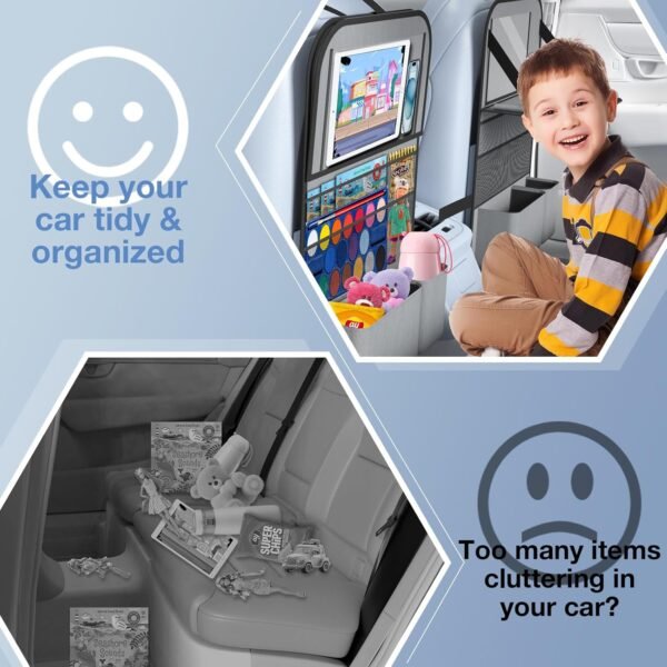 719MWc4GYjL._AC_SL1500_.jpg 2PACK-Car Backseat Organizer with Touch Screen Tablet Holder,9 Storage Pockets Storage Organizer with Foldable Food Tray, Protector Kick Mats for Kids, Travel Accessories Organizer (Grey)