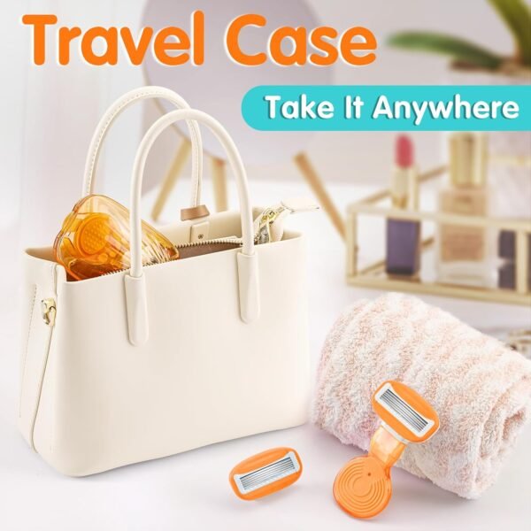 719Pb8iLbtL._SL1500_.jpg DreamGenius Travel Razors for Women Include 1 Handle and 5 Cartridges, Extra Smooth 5-Blade Travel Essentials Razor with Case for Shaving, Orange