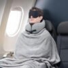 Neck Pillow and Blanket Set for Travel Memory Foam Design Models Pillows with Eye Mask and 50% More Storage Bag Traveling Essentials Plane Car Flight Rest Sleeping Use Adult, Light Gray