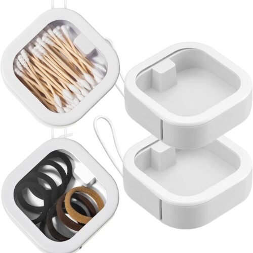 2pcs Hair Tie Organizer,Portable Travel Qtip Holder,Bathroom Storage Organizer Qtip Dispenser Cotton Swabs Dispenser Kids Hair Accessory Box with Lid for Bathroom,Desktop Organizer (2PCS,White)