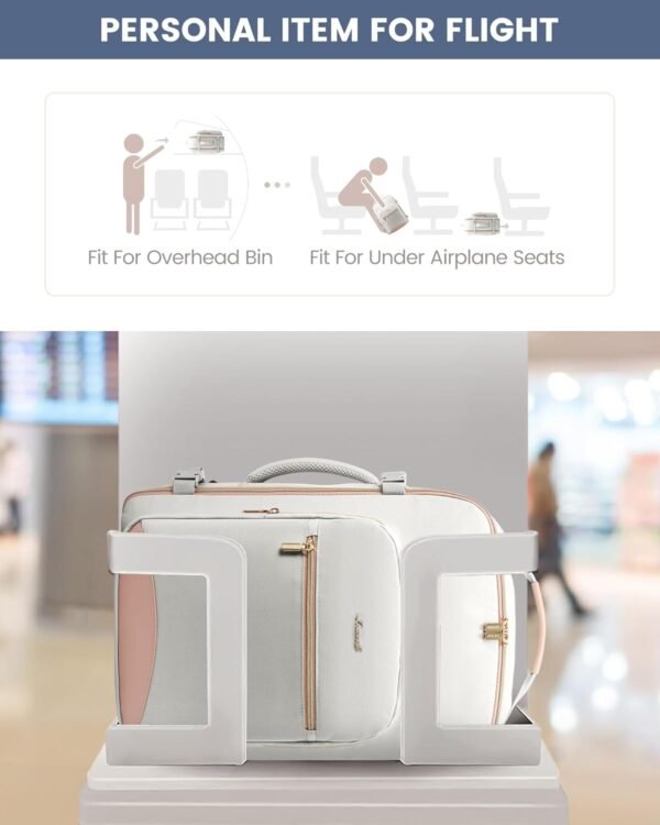 71F9tuNqiiL._AC_SL1500_.jpg LOVEVOOK Carry on Travel Backpack, 40L Waterproof Large 17inch Laptop Luggage Daypack as Personal Item Flight Approved, Business Weekender Overnight with 3 Packing Cubes, Light gray-Pink