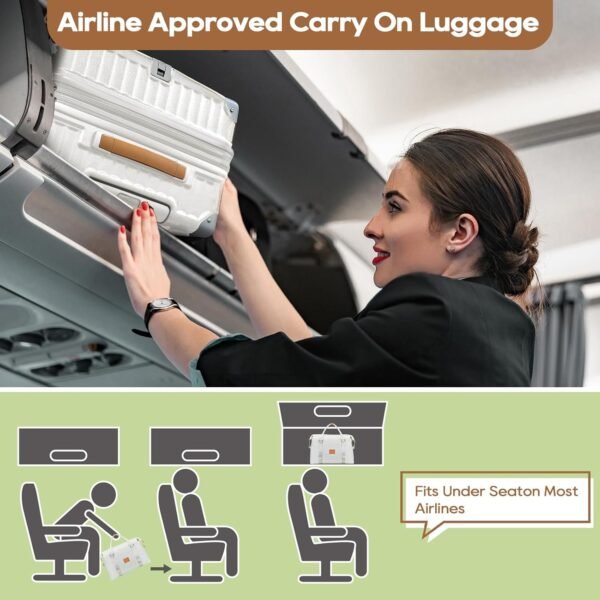 Joyway 20in Carry On Luggage with Cup Holder and USB Port, 25% Expandable Capacity, Smart Suitcase with Anti Slip Wheels and Handbag, Perfect for Men and Women 3 Piece Set White