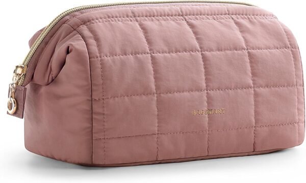 BAGSMART Makeup Bag Travel Toiletry Bag, Puffy Padded Make Up Bags for Women Makeup Organizer Case, Wide-open Pouch Purse Travel Essentials Toiletries Accessories Brushes, Dark Pink