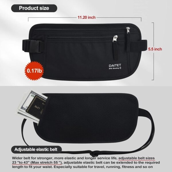 71HL-webY0L._AC_SL1500_.jpg DAITET Money Belt - Passport Holder Secure Hidden Travel Wallet with RFID Blocking, Undercover Fanny Pack (Black)