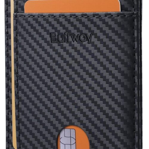 71HYKrPNYEL._AC_SL1500_.jpg Buffway Slim Minimalist Front Pocket RFID Blocking Leather Wallets for Men and Women - Carbon Fiber Black
