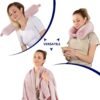 2 in 1 Travel Blanket, Soft Warm Blanket with Cozy Neck Pillow Case, Portable Blanket Set for Airplane, Camping, Car (Dusty Pink)