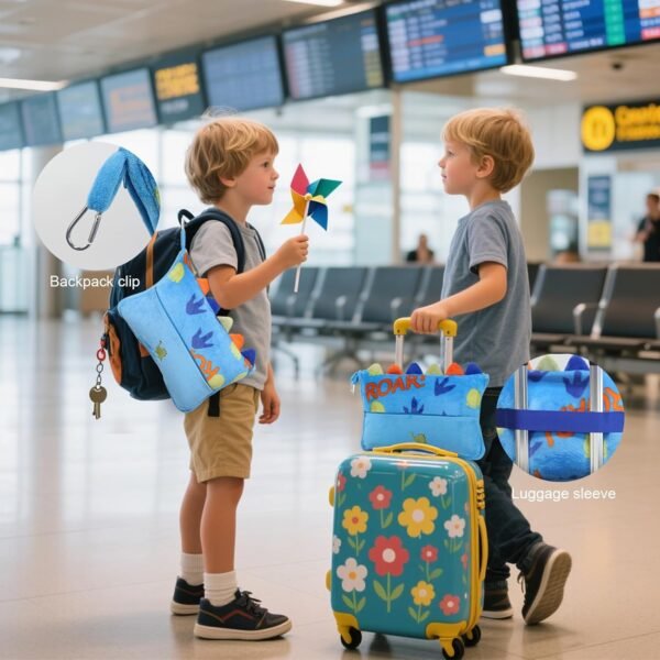71LY1a4J5rL._AC_SL1500_.jpg 3 in 1 Travel Pillow and Blanket Set for Kids,Soft Travel Blanket Airplane Campact with Bag,Pillow Blanket for Boys with a Pocket,Backpack Clip, Luggage Sleeve (Dinosaur)