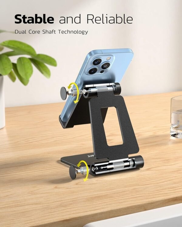 71LbGCCUrFL._AC_SL1500_.jpg Nulaxy Dual Folding Cell Phone Stand, Fully Adjustable Foldable Desktop Phone Holder Cradle Dock Compatible with Phone 16 15 14 13 12 11 Pro Xs Xs Max Xr X 8, Nintendo Switch, All Phones