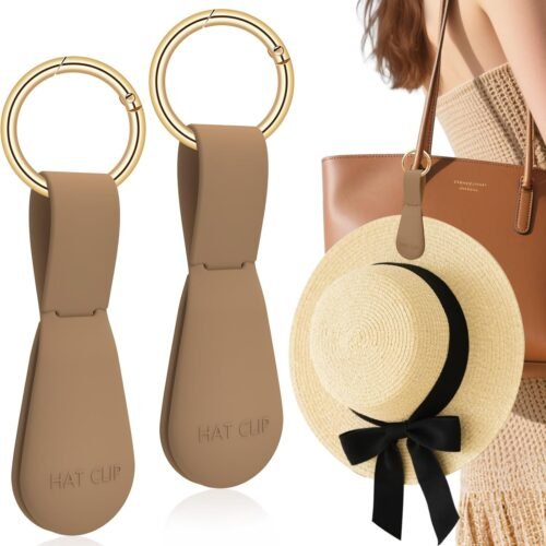 Magnetic Hat Clip for Travel on Bag, 2Pcs Brown Silicone Hat Clip Magnet Hat Holder Hat Hook for Bag Tote Luggage, Beach Straw Hat Carry Clip, Vacation Traveling Essentials Accessory