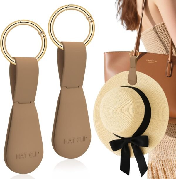 71LhXJOhqML._AC_SL1500_.jpg Magnetic Hat Clip for Travel on Bag, 2Pcs Brown Silicone Hat Clip Magnet Hat Holder Hat Hook for Bag Tote Luggage, Beach Straw Hat Carry Clip, Vacation Traveling Essentials Accessory