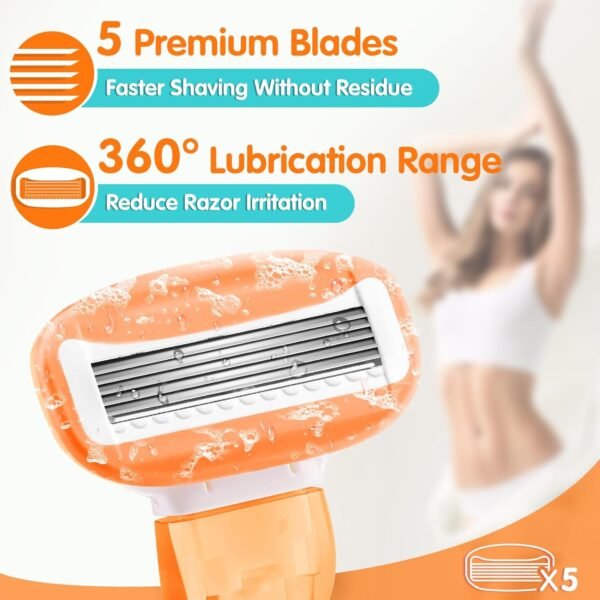 71MMG21lhlL._SL1500_.jpg DreamGenius Travel Razors for Women Include 1 Handle and 5 Cartridges, Extra Smooth 5-Blade Travel Essentials Razor with Case for Shaving, Orange
