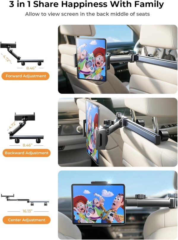 71NO6gqP3pL._AC_SL1500_.jpg LISEN for iPad Holder Car Mount Road Trip Essentials Activities for Kids Car Accessories Women Interior, 3 in 1 Tablet Holder Backseat Camping Car Organizer Back Seat Headrest iPad Mount