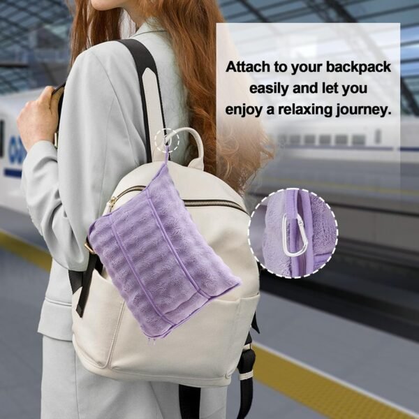 SOCHOW Travel Blanket for Airplane Train and Car, Soft Travel Blanket or Pillow 2 in 1 Compact with Portable Bag Pillowcase, Flight Blanket with Luggage Sleeve and Backpack Clip, Dusty Purple