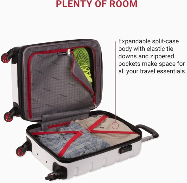 71OyBjza7BL._AC_SL1500_.jpg SwissGear 7366 Hardside Expandable Luggage with Spinner Wheels, White, Carry-On 19-Inch