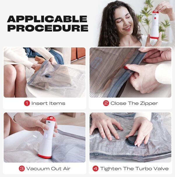 Travel Vacuum Storage Bags with Rechargeable USB Pump, 12 Pack Carry-On Size Compression Packing Bags for Luggage and Suitcase, Space Saver for Clothes and Clothing Travel
