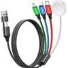 71Pu8Koy38L._SL1500_.jpg for Apple Watch Charger,4 in 2 Multi Charging Cable,Type C/Lightning/Micro USB Nylon Braided Travel Vacation Essentials Compatible with iWatch Ultra/SE/10-1,for iPhone 16-11,Galaxy Phones(5FT)