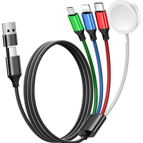 for Apple Watch Charger,4 in 2 Multi Charging Cable,Type C/Lightning/Micro USB Nylon Braided Travel Vacation Essentials Compatible with iWatch Ultra/SE/10-1,for iPhone 16-11,Galaxy Phones(5FT)