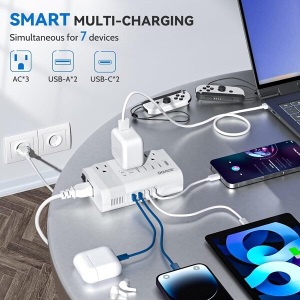 DOACE 220V to 110V Converter for European Travel - 350W Voltage Converter US to Europe with 4 QC+PD Chargers for Using U.S. Devices Abroad - Hair Straightener Shaver Toothbrush Laptop Camera Phone