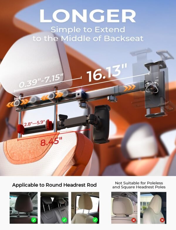 71Q51iifr1L._AC_SL1500_.jpg LISEN for iPad Holder Car Mount Road Trip Essentials Activities for Kids Car Accessories Women Interior, 3 in 1 Tablet Holder Backseat Camping Car Organizer Back Seat Headrest iPad Mount